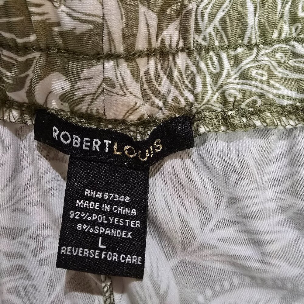 Robert Louis Palazzo Pull-On Stretch Pants Green/White Tropical Print Sz L NWOT - Picture 6 of 6